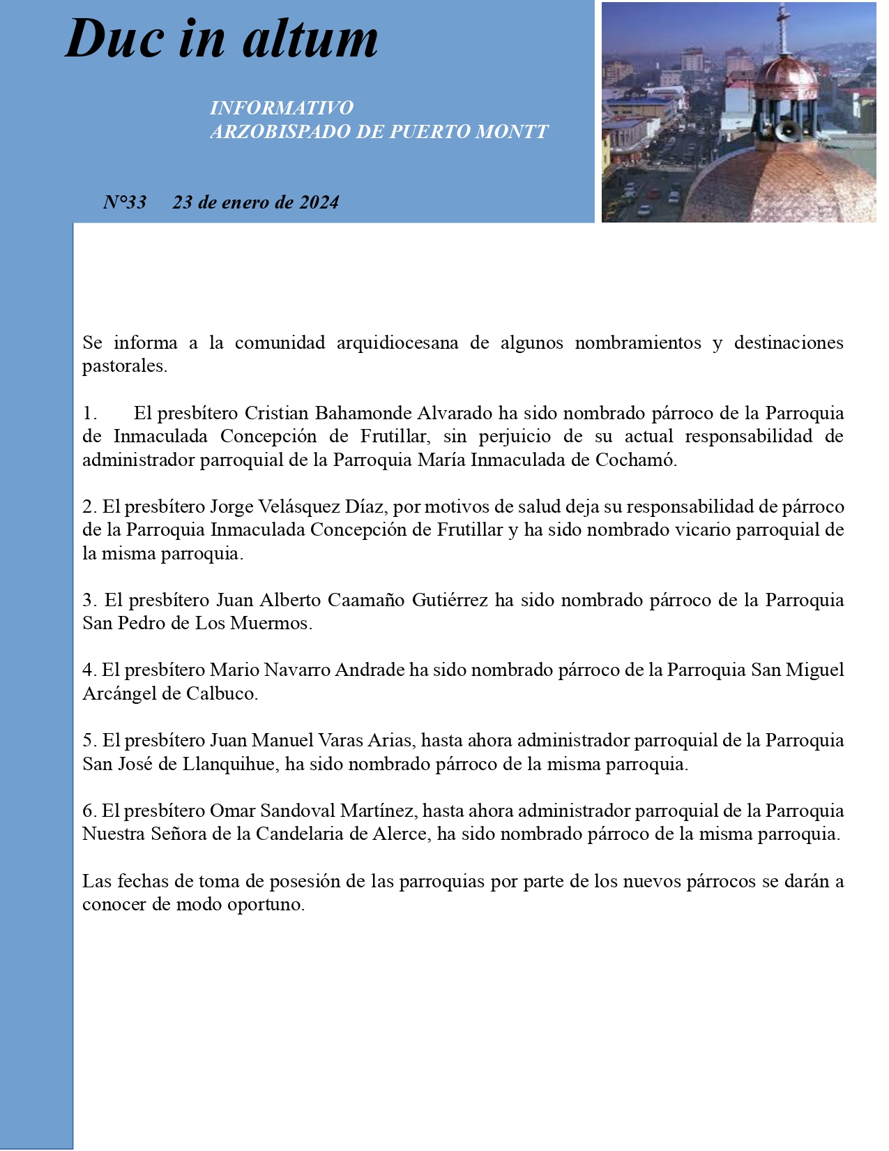 Se informa a la comunidad arquidiocesana de algunos nombramientos y destinaciones pastorales.