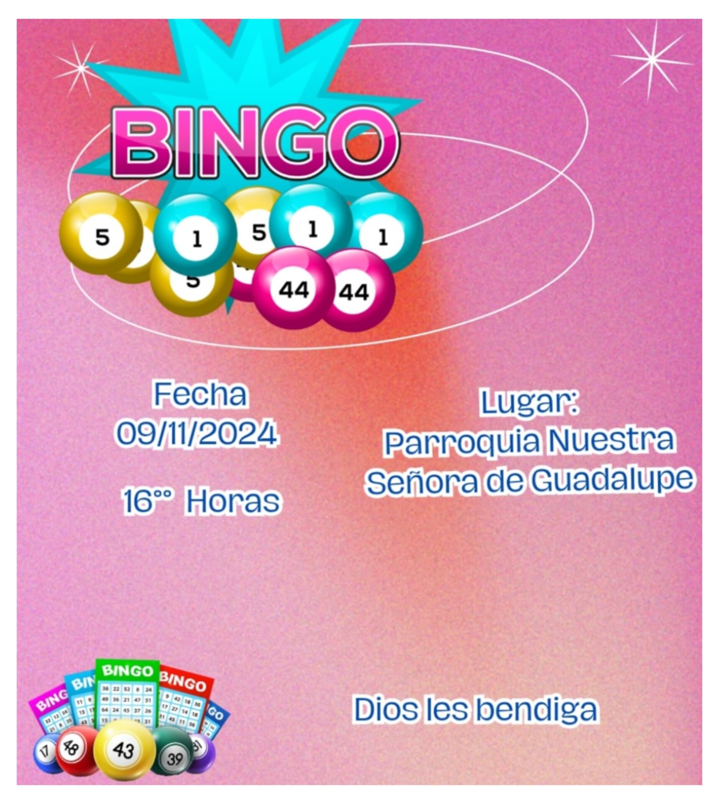 Gran Bingo a Beneficio de Parroquia Nuestra Señora de Guadalupe