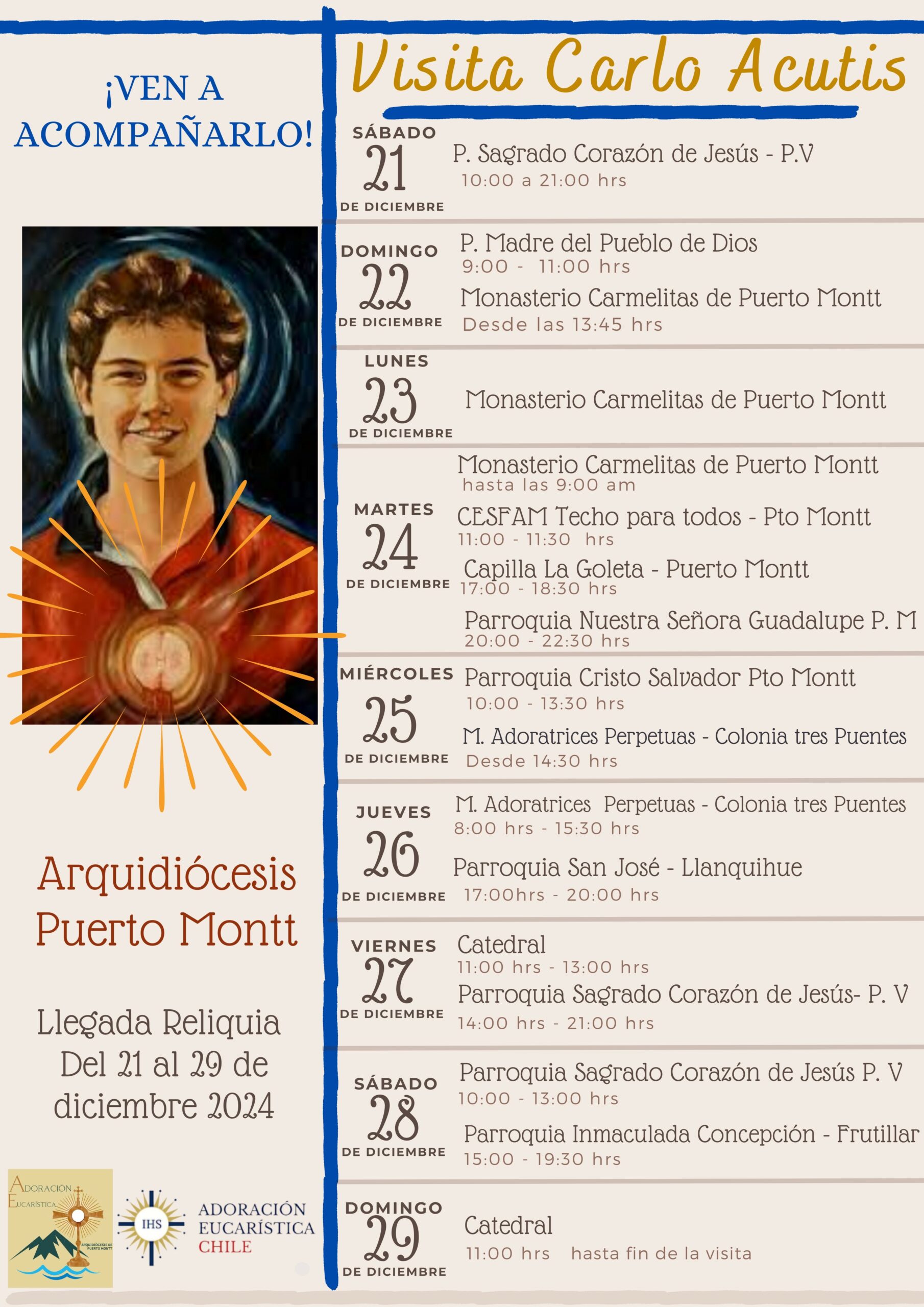 La Reliquia de Carlo Acutis se encuentra en la Diócesis de Puerto Montt