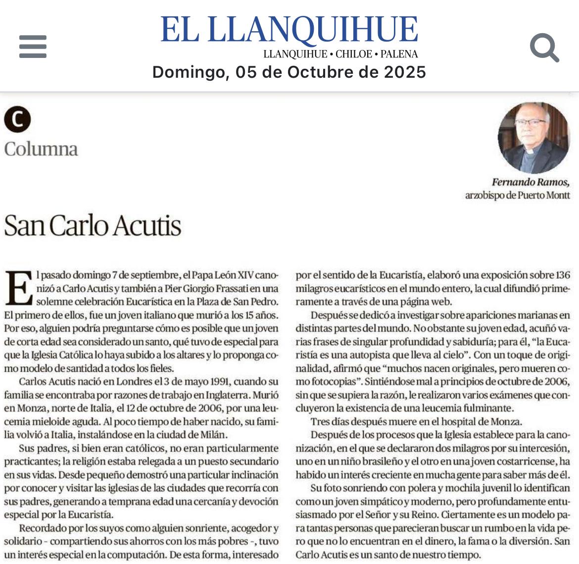 Opinión Arzobispo de Puerto Montt: San Carlo Acutis