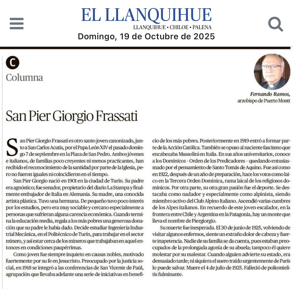 Opinión Arzobispo de Puerto Montt: San Pier Giorgio Frassati