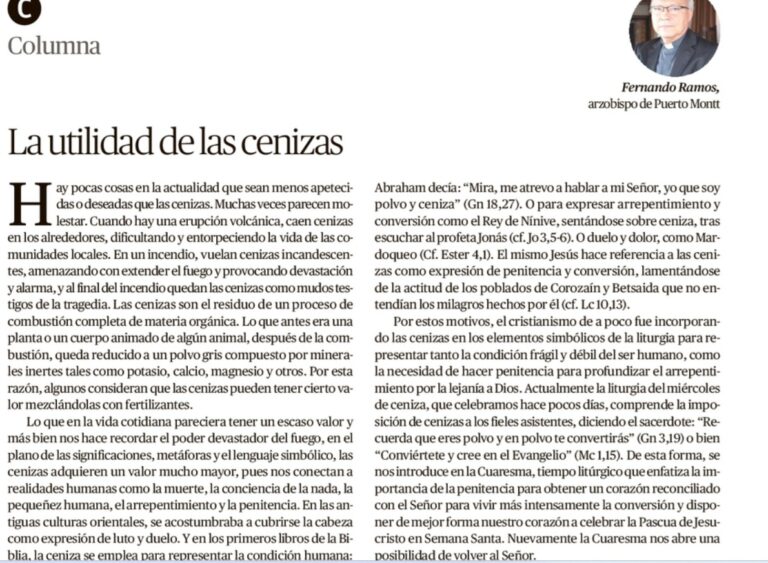 Opinión Arzobispo de Puerto Montt: La utilidad de las cenizas