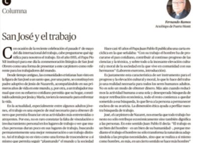 Opinión arzobispo de Puerto Montt: San José y el trabajo.